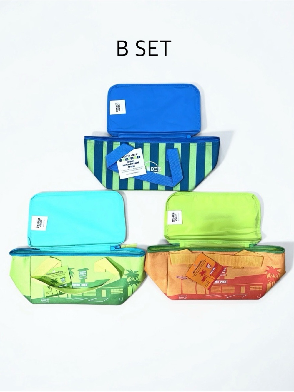 Trader Joe's Mini Insulated Cooler Bag Set of 3 NWT Neon green Blue Orange 2026